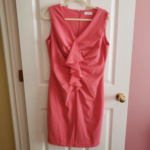 Calvin Klein coral sheath pencil dress ruffles
